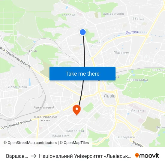 Варшавська to Національний Університет «Львівська Політехніка» map