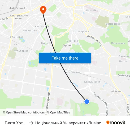 Гната Хоткевича to Національний Університет «Львівська Політехніка» map