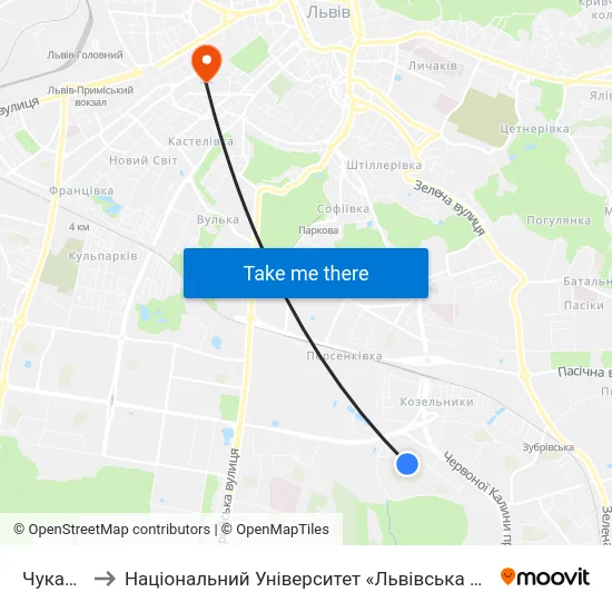 Чукаріна to Національний Університет «Львівська Політехніка» map