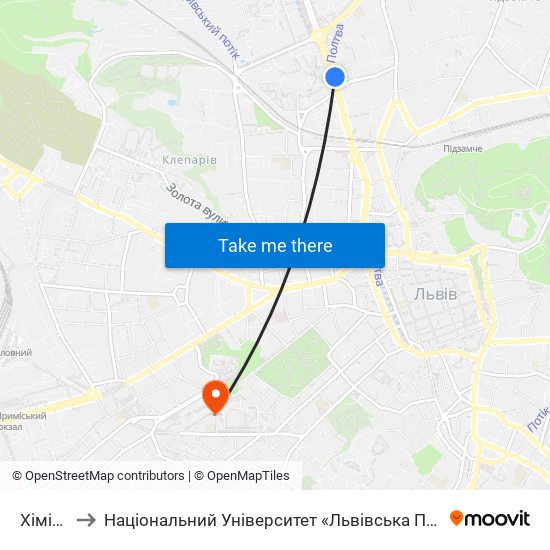 Хімічна to Національний Університет «Львівська Політехніка» map