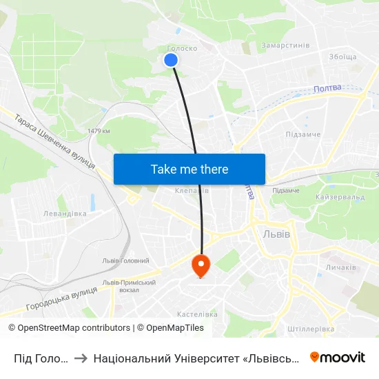Під Голоском to Національний Університет «Львівська Політехніка» map