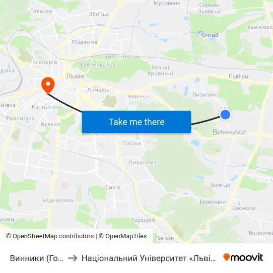 Винники (Госпіталь) to Національний Університет «Львівська Політехніка» map