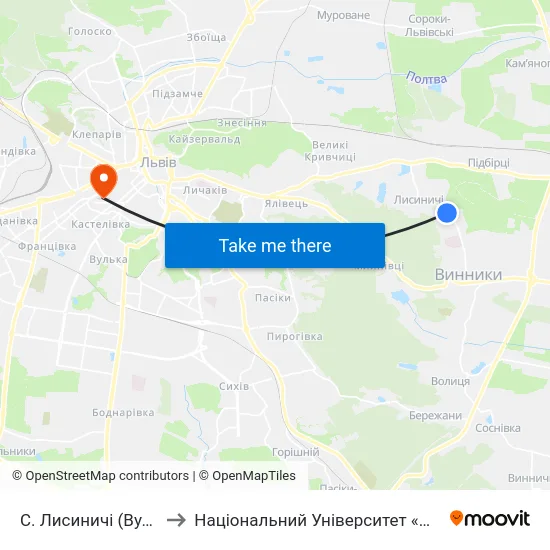 С. Лисиничі (Вул. Полуботка) to Національний Університет «Львівська Політехніка» map