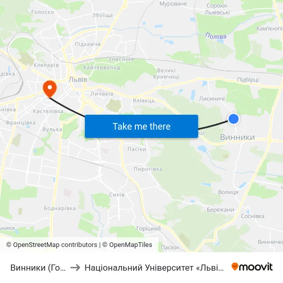 Винники (Госпіталь) to Національний Університет «Львівська Політехніка» map