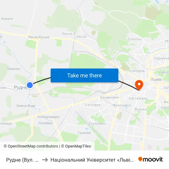 Рудне (Вул. Мазепи) to Національний Університет «Львівська Політехніка» map