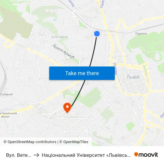 Вул. Ветеранів to Національний Університет «Львівська Політехніка» map