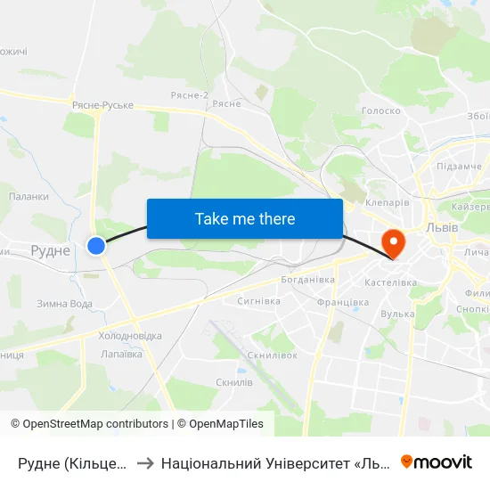 Рудне (Кiльцева Дорога) to Національний Університет «Львівська Політехніка» map