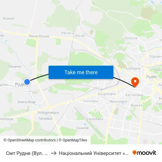 Смт Рудне (Вул. Лесі Українки) to Національний Університет «Львівська Політехніка» map