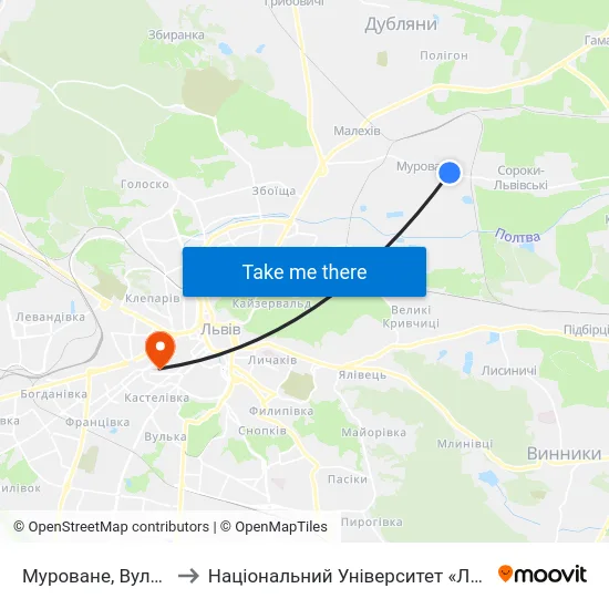 Муроване, Вулиця Підлипи to Національний Університет «Львівська Політехніка» map
