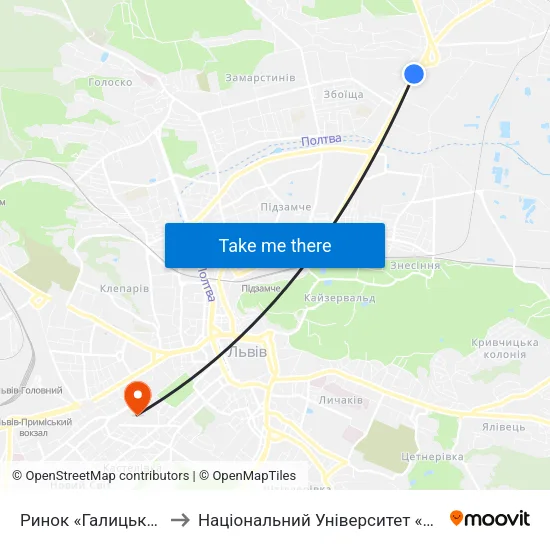 Ринок «Галицьке Перехрестя» to Національний Університет «Львівська Політехніка» map