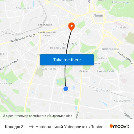 Коледж Зв’Язку to Національний Університет «Львівська Політехніка» map