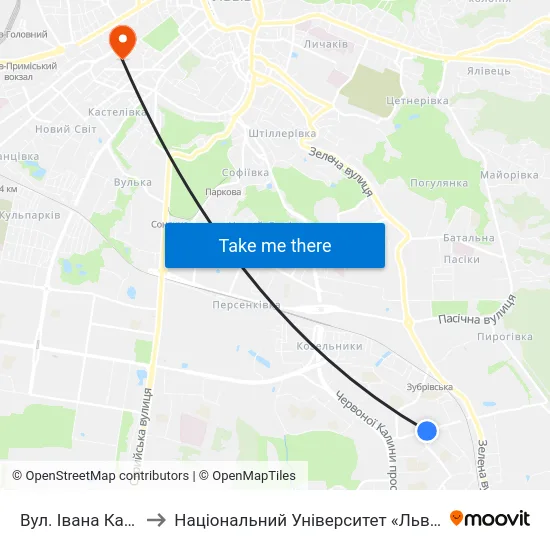 Вул. Івана Кавалерідзе to Національний Університет «Львівська Політехніка» map