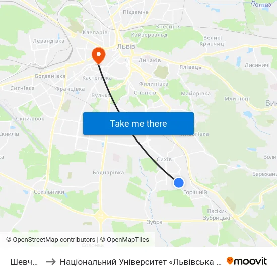 Шевченка to Національний Університет «Львівська Політехніка» map