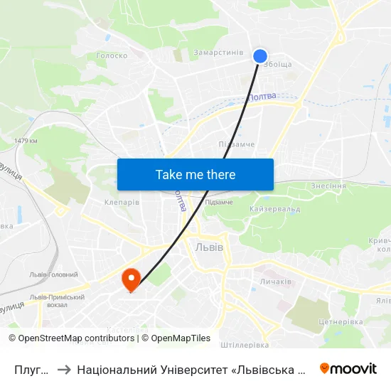 Плугова to Національний Університет «Львівська Політехніка» map