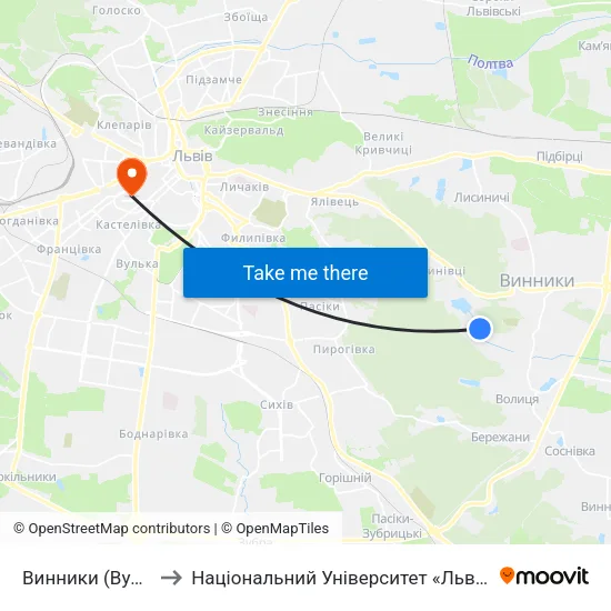 Винники (Вул. Забава) to Національний Університет «Львівська Політехніка» map