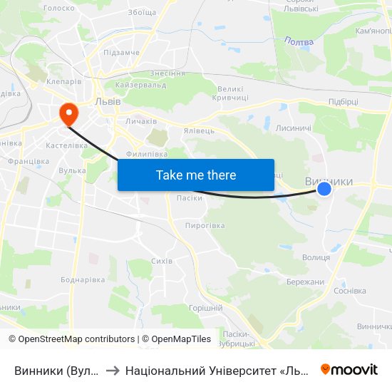 Винники (Вул. Івасюка) to Національний Університет «Львівська Політехніка» map