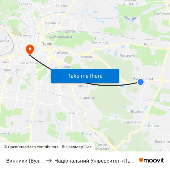 Винники (Вул. Івасюка) to Національний Університет «Львівська Політехніка» map