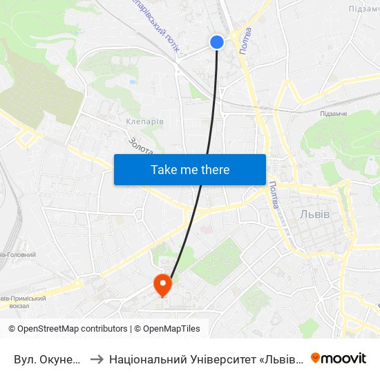 Вул. Окуневського to Національний Університет «Львівська Політехніка» map