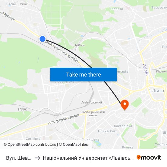 Вул. Шевченка to Національний Університет «Львівська Політехніка» map