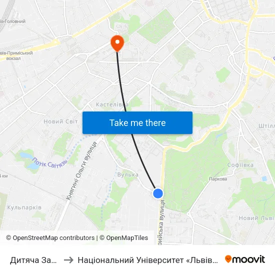 Дитяча Залізниця to Національний Університет «Львівська Політехніка» map