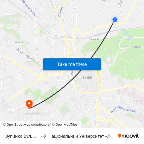 Зупинка Вул. Промислова to Національний Університет «Львівська Політехніка» map