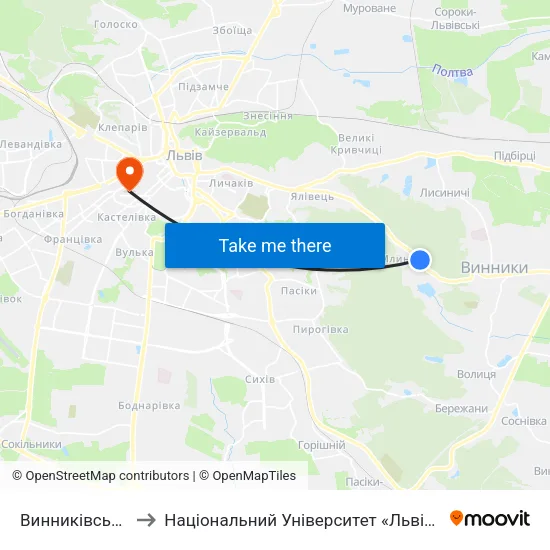 Винниківське Озеро to Національний Університет «Львівська Політехніка» map