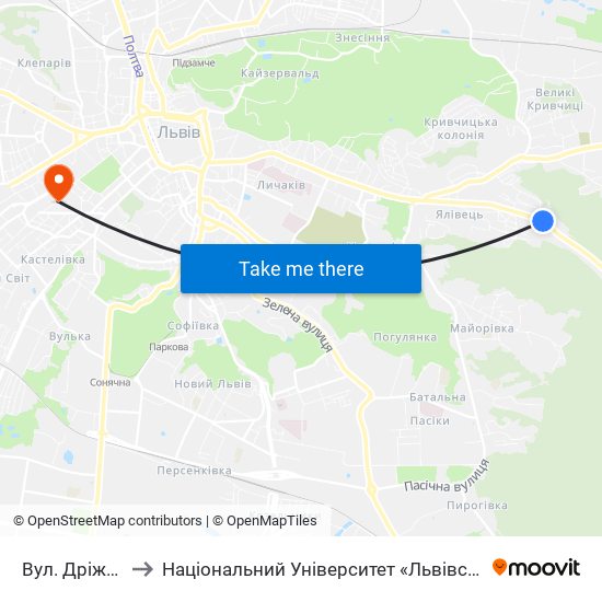 Вул. Дріжджова to Національний Університет «Львівська Політехніка» map