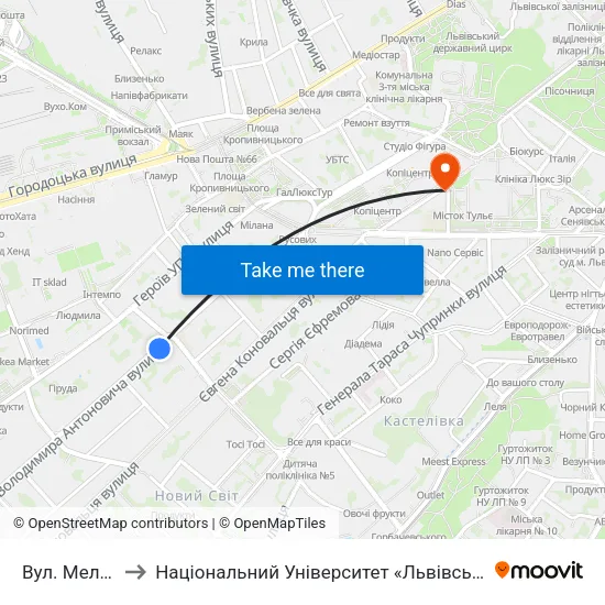 Вул. Мельника to Національний Університет «Львівська Політехніка» map