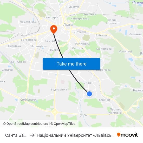 Санта Барбара to Національний Університет «Львівська Політехніка» map