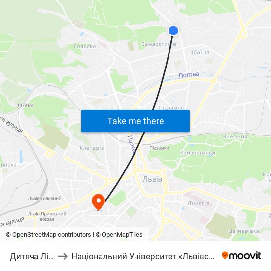 Дитяча Лiкарня to Національний Університет «Львівська Політехніка» map