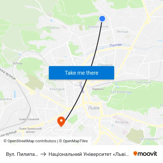 Вул. Пилипа Орлика to Національний Університет «Львівська Політехніка» map