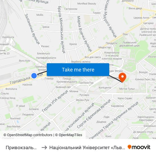 Привокзальний Ринок to Національний Університет «Львівська Політехніка» map