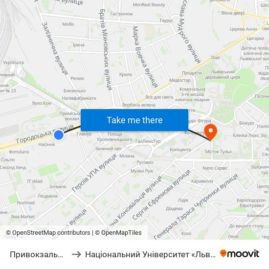 Привокзальний Ринок to Національний Університет «Львівська Політехніка» map