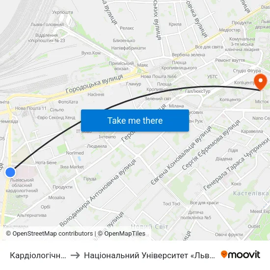 Кардіологічний Центр to Національний Університет «Львівська Політехніка» map