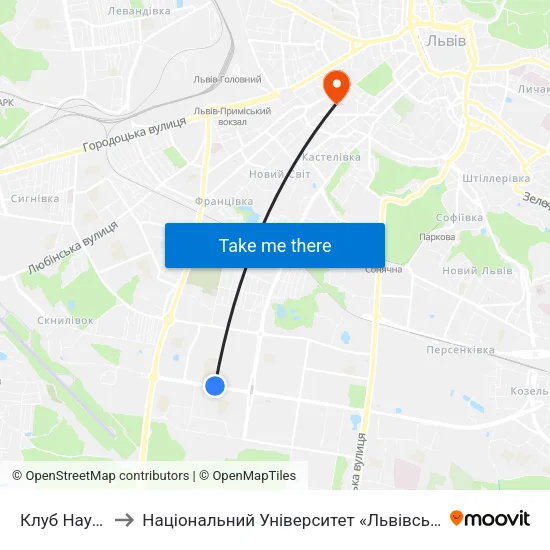 Клуб Науковий to Національний Університет «Львівська Політехніка» map