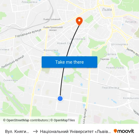 Вул. Княгині Ольги to Національний Університет «Львівська Політехніка» map