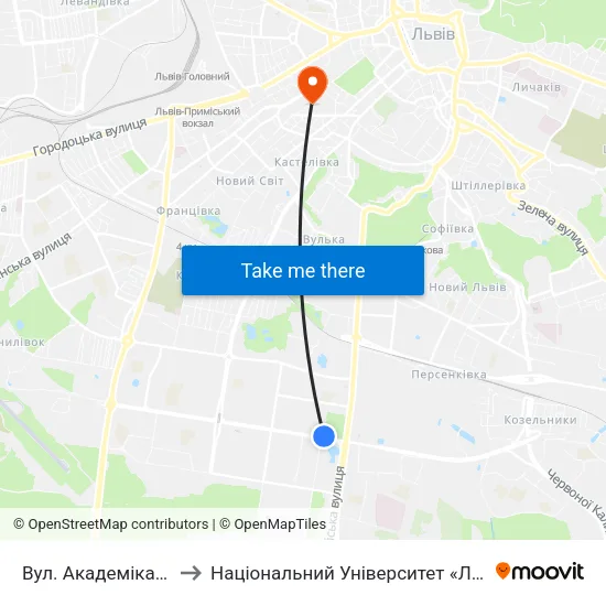 Вул. Академіка Підстригача to Національний Університет «Львівська Політехніка» map