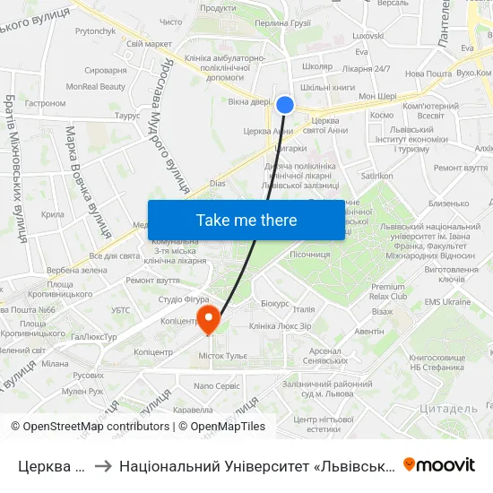 Церква Анни to Національний Університет «Львівська Політехніка» map