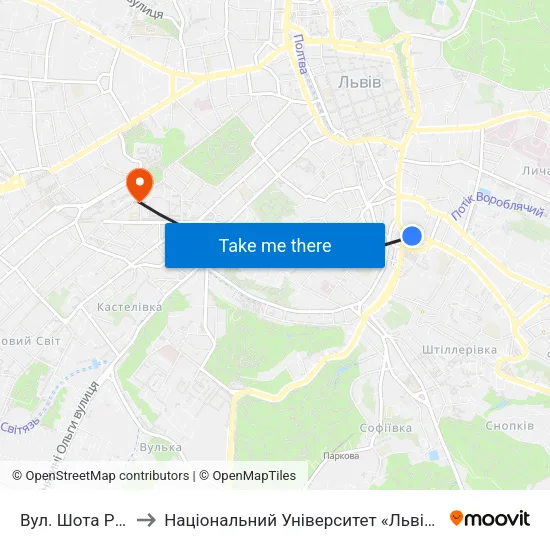 Вул. Шота Руставелі to Національний Університет «Львівська Політехніка» map