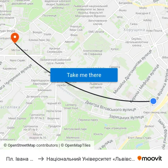 Пл. Івана Франка to Національний Університет «Львівська Політехніка» map