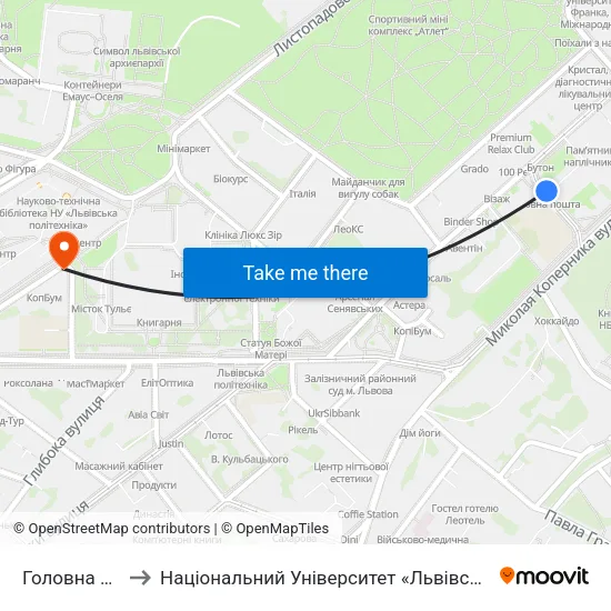 Головна Пошта to Національний Університет «Львівська Політехніка» map