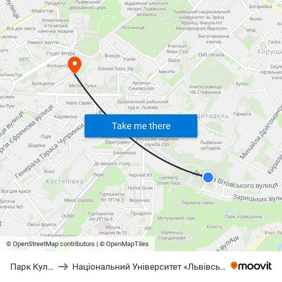 Парк Культури to Національний Університет «Львівська Політехніка» map