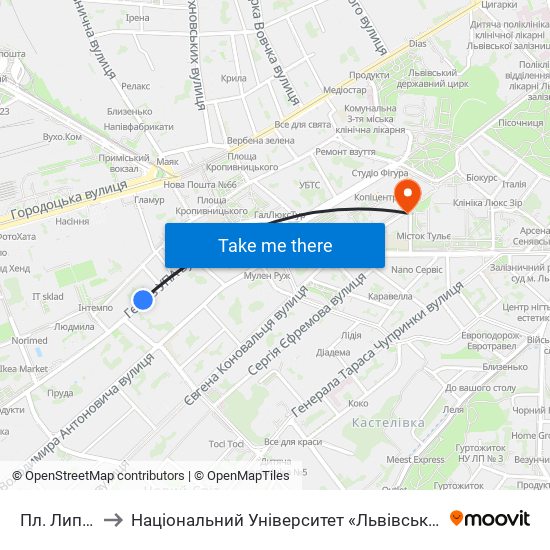 Пл. Липнева to Національний Університет «Львівська Політехніка» map