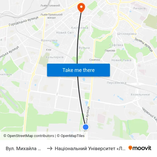 Вул. Михайла Максимовича to Національний Університет «Львівська Політехніка» map