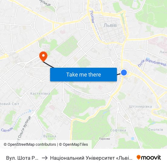 Вул. Шота Руставелі to Національний Університет «Львівська Політехніка» map