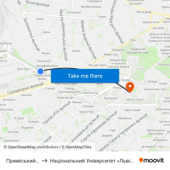 Приміський Вокзал to Національний Університет «Львівська Політехніка» map