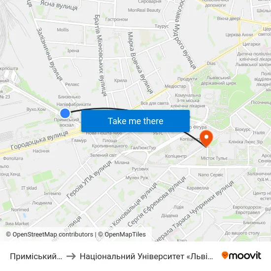 Приміський Вокзал to Національний Університет «Львівська Політехніка» map