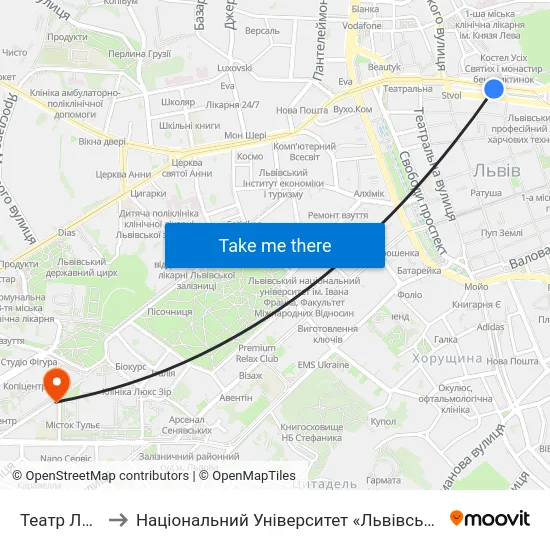 Театр Ляльок to Національний Університет «Львівська Політехніка» map