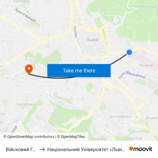 Війсковий Госпіталь to Національний Університет «Львівська Політехніка» map