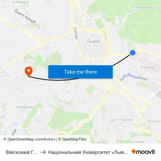 Війсковий Госпіталь to Національний Університет «Львівська Політехніка» map